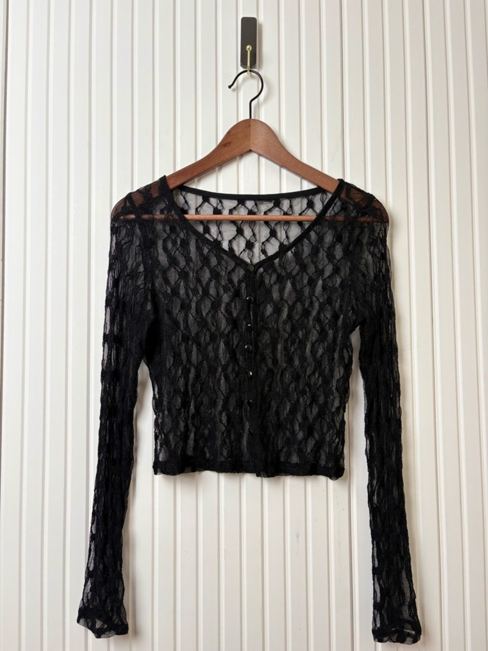 Womens Black Lace Sheer Button Front Cardigan M Dark Romantic Whimsigoth Fairy